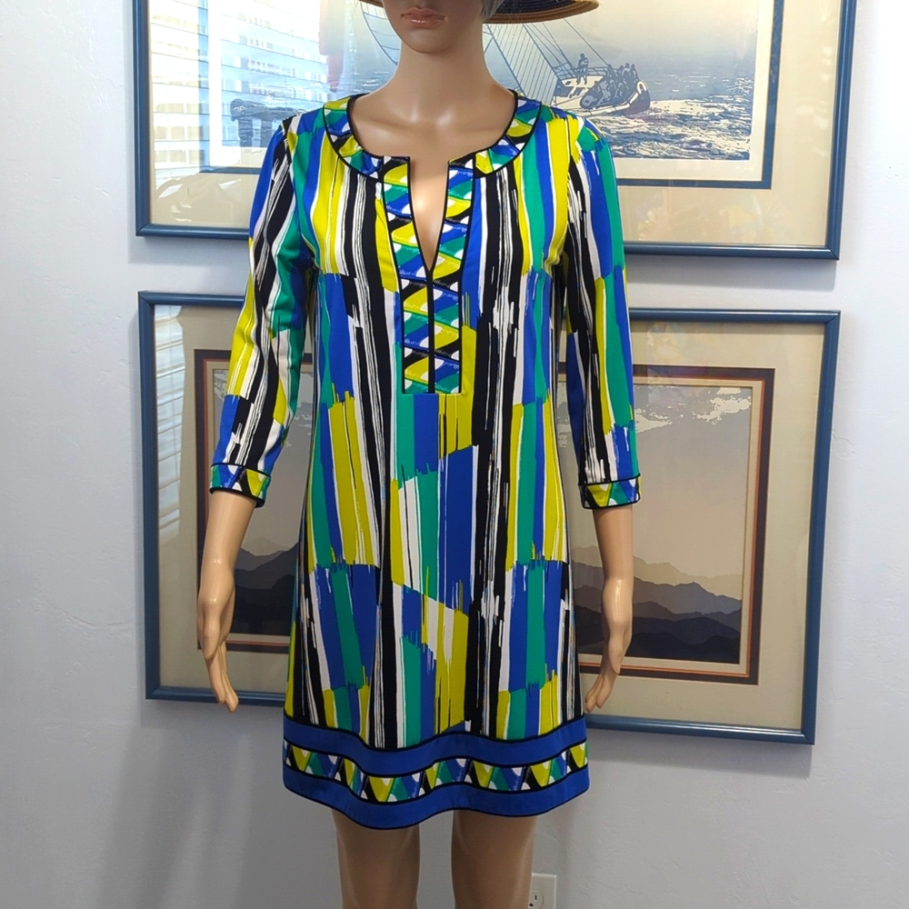 BCBGMAXAZRIA Mini Dress/Tunic Blue and Emerald Color Dress Size Small